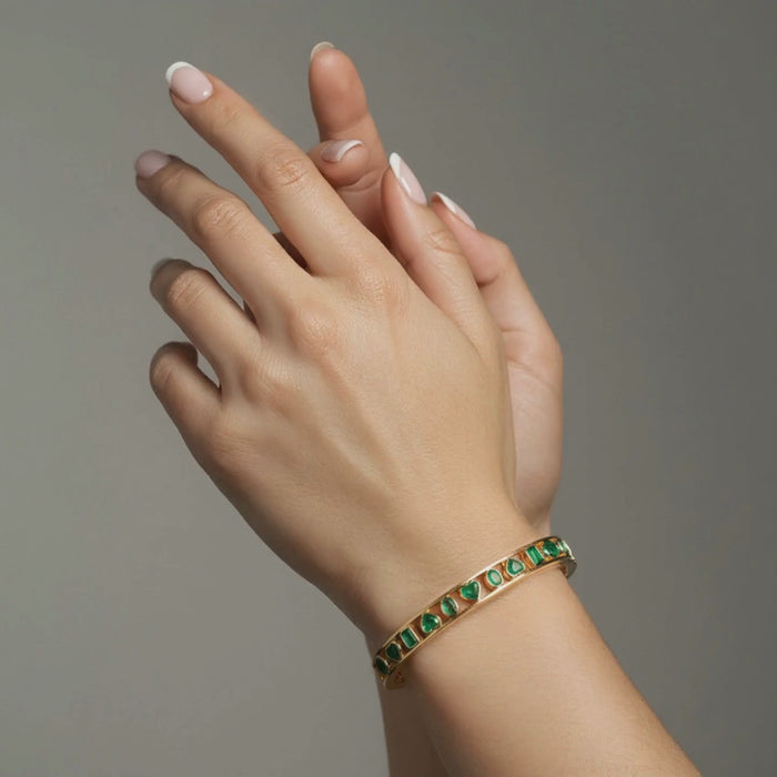 Brilliant Gemstones Bangle Bracelet in 14K Yellow Gold