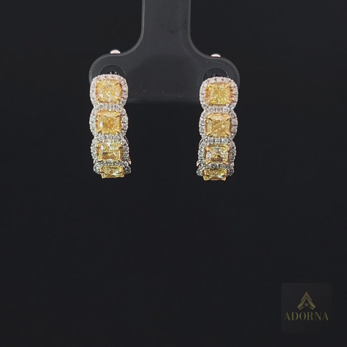 Cushion Cut 18K Yellow Diamond Huggie Hoop Earrings
