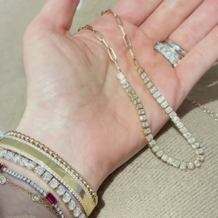 Emerald Cut Diamond Tennis Link Choker in 14K Yellow Gold