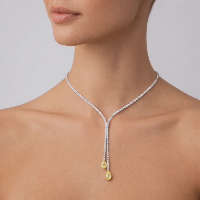 Golden Dewdrop Diamond Lariat Necklace in 18K Yellow Gold