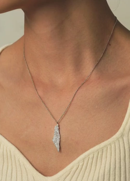 Pavé Israel Map Diamond Necklace