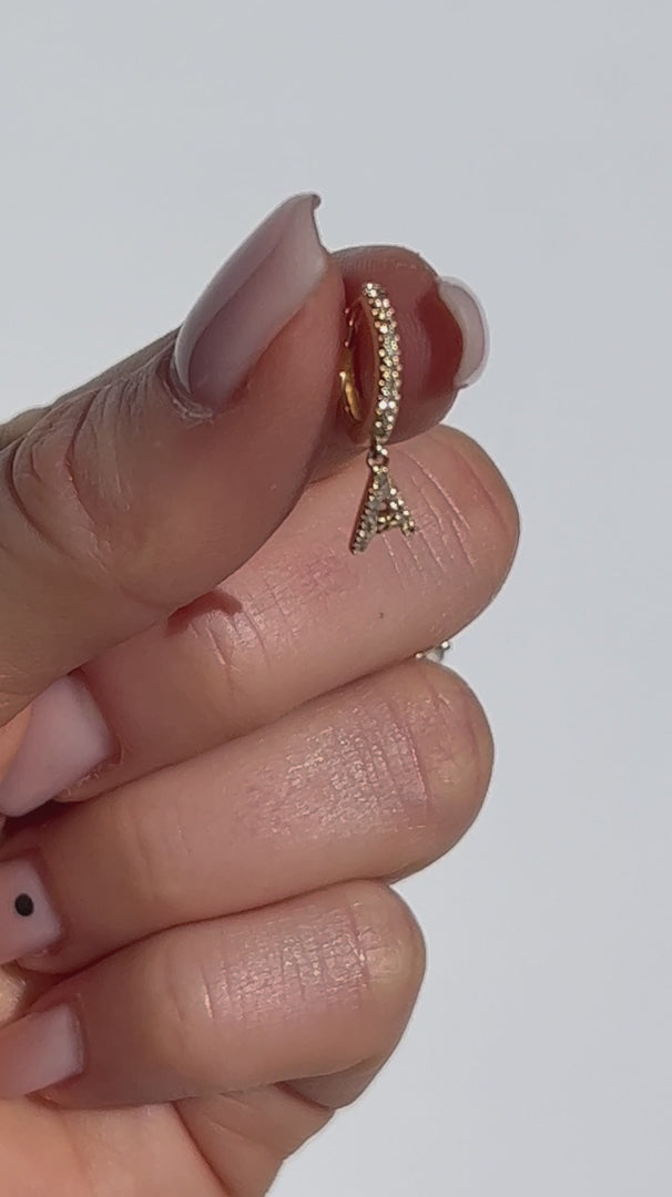 Pave Diamond Initial a Drop Earrings in 14K Yellow Gold