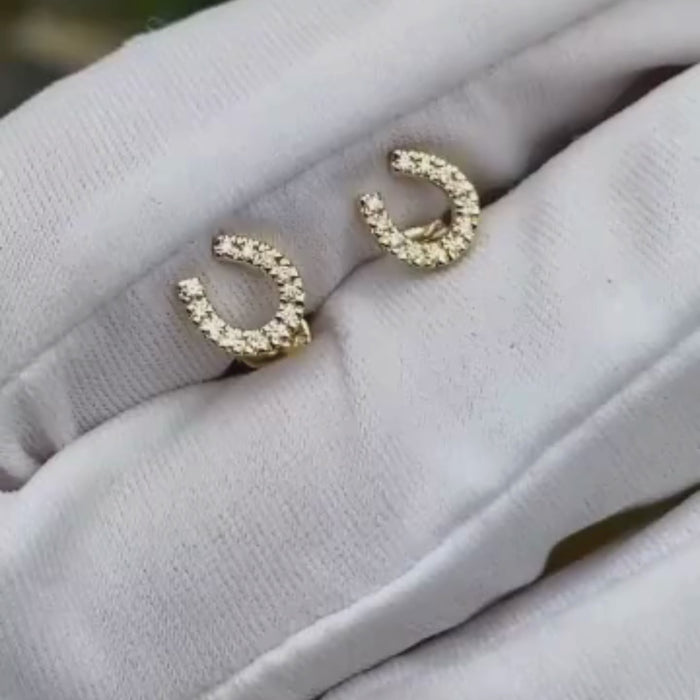 Lucky Charm Diamond Horseshoe Stud Earrings in 14K Yellow Gold