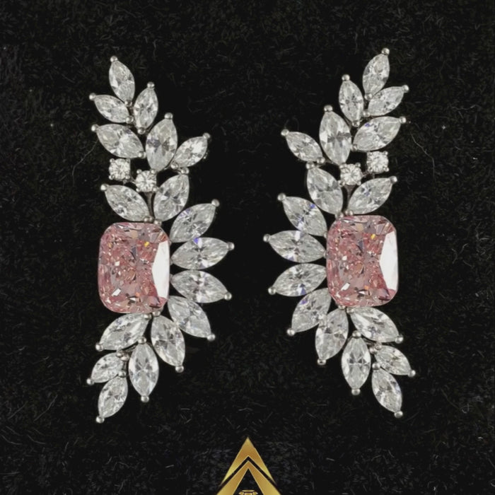 Pink Diamond 14K Gold Leaf Drop Earrings