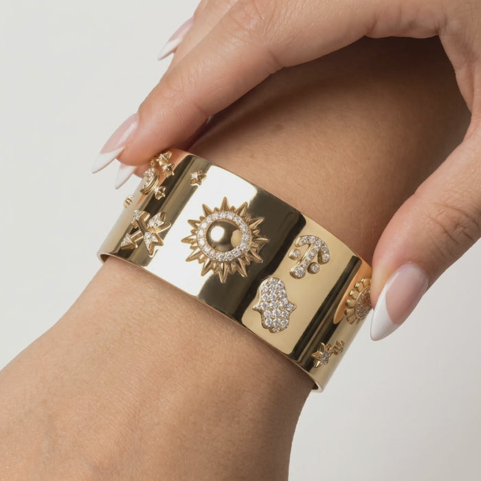 Solar Talisman Celestial Cuff Bracelet in 14K Yellow Gold