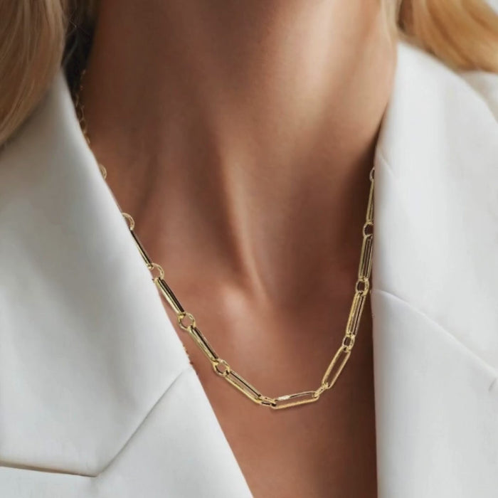 Modern Paperclip Chain Necklace in 14K Yellow Gold