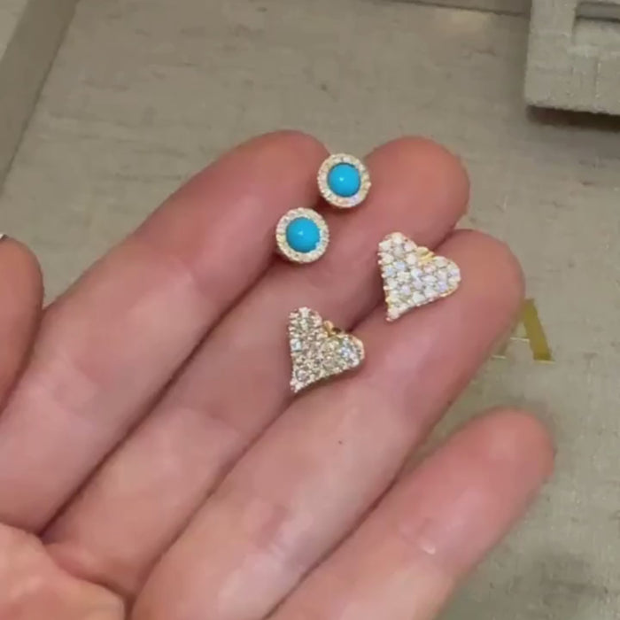 Feminine Turquoise Diamond Stud Earrings in 14K Yellow Gold