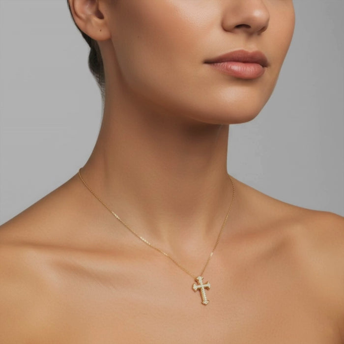 Diamond Charm Christian Pendant Necklace in 14K Yellow Gold