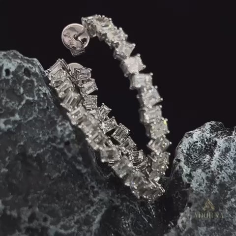Baguette Diamond Hoop Earrings in 18K White Gold