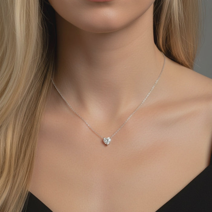 Heart-Cut Pendant Diamond Necklace in 14K White Gold