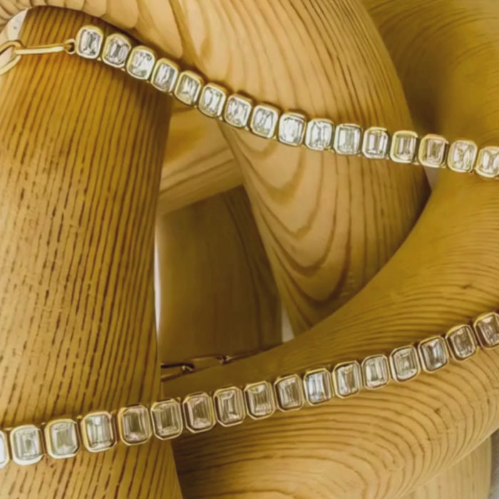 Emerald Cut Diamond Tennis Link Choker in 14K Yellow Gold