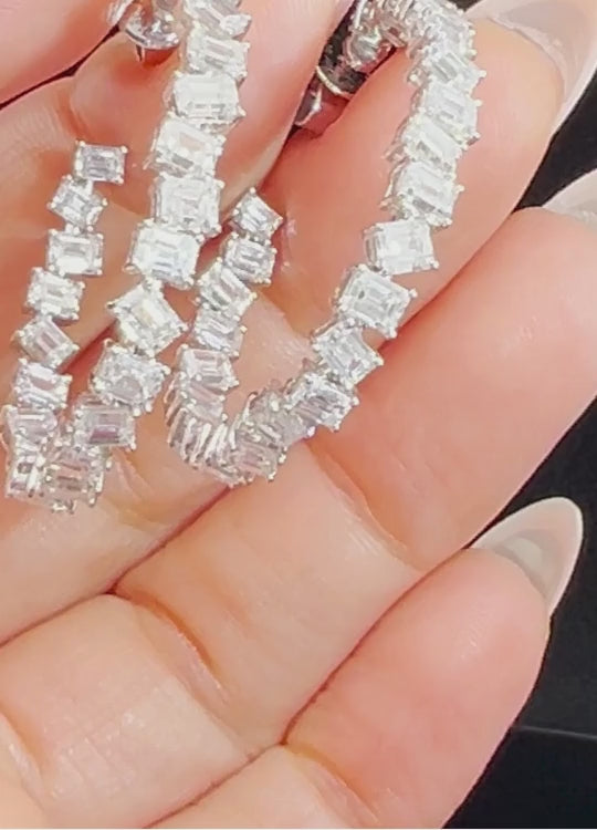 Baguette Diamond Hoop Earrings in 18K White Gold