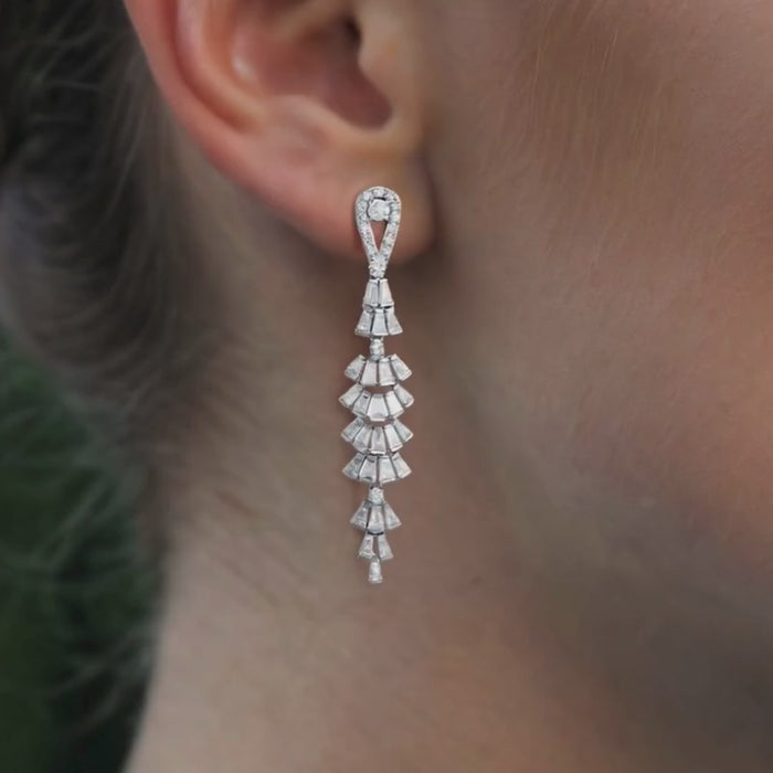 Cascade Ice Diamond Drop Earrings in 14K White Gold