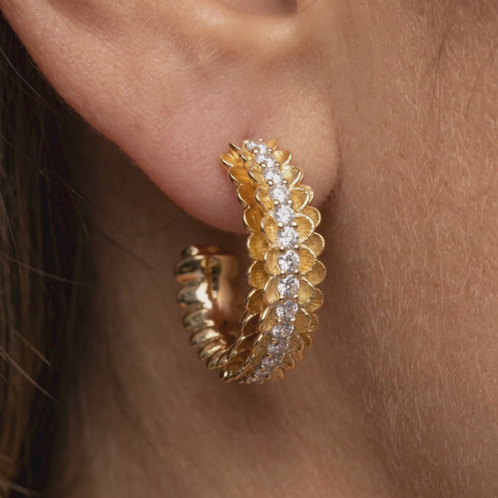 Scalloped Diamond 14K (or 18k upon request) Yellow Gold Hoop Earrings