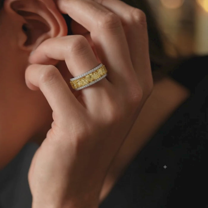 Canary 14K Yellow Gold Diamond Double Row Eternity Band Ring
