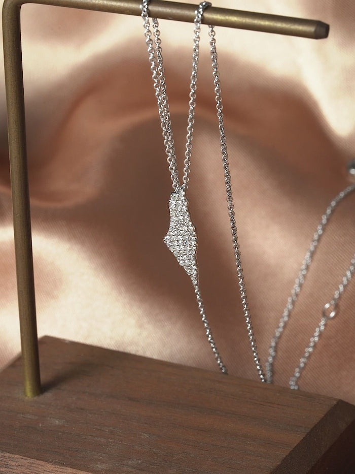 Diamond Israel Map Style Necklace in 14K White Gold
