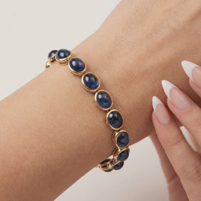 Midnight Oval Sapphire Link Bracelet in 14K Yellow Gold
