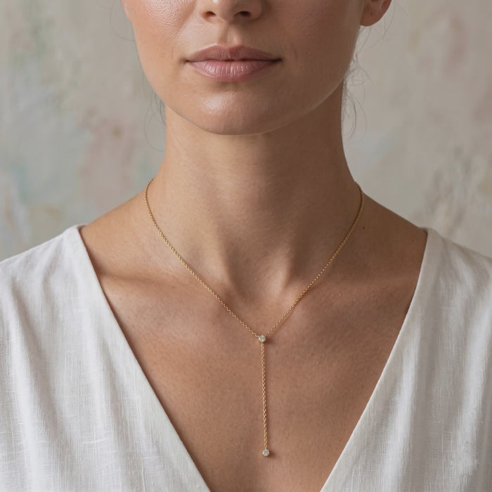 Slim Lariat Diamond Necklace in 14K Yellow Gold