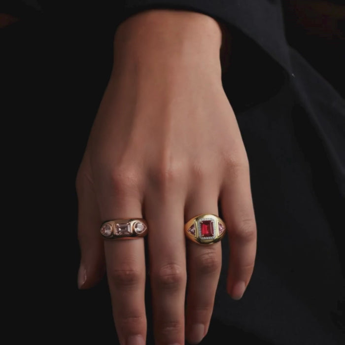 Emerald-Cut Ruby Pink Sapphire Statement Ring in 14K Yellow Gold