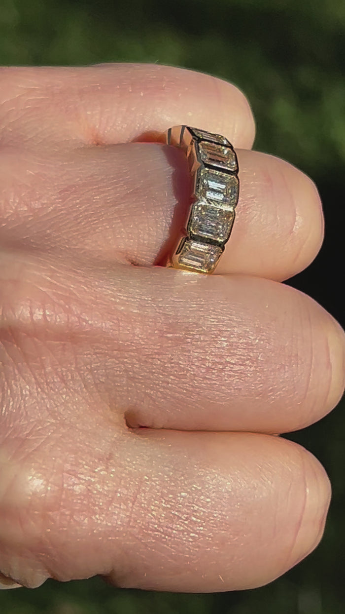 Emerald Bazel Cut Diamond Ring in 18K Yellow Gold