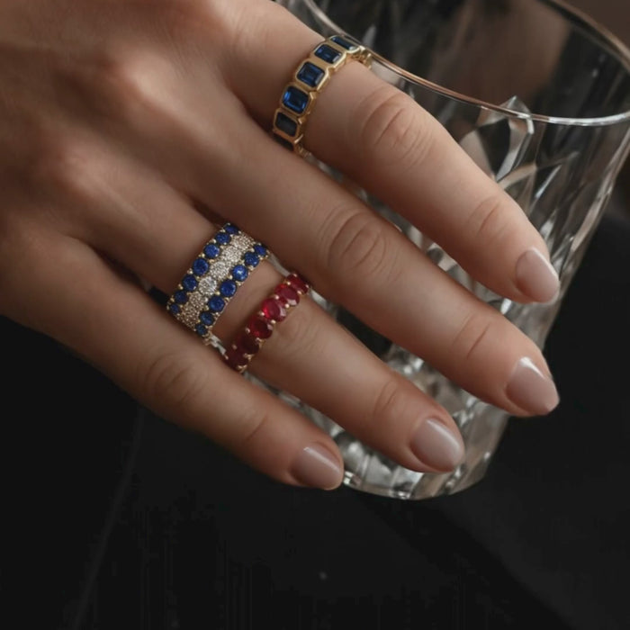 Blue Sapphire Diamond Eternity Band Ring in 14K Yellow Gold