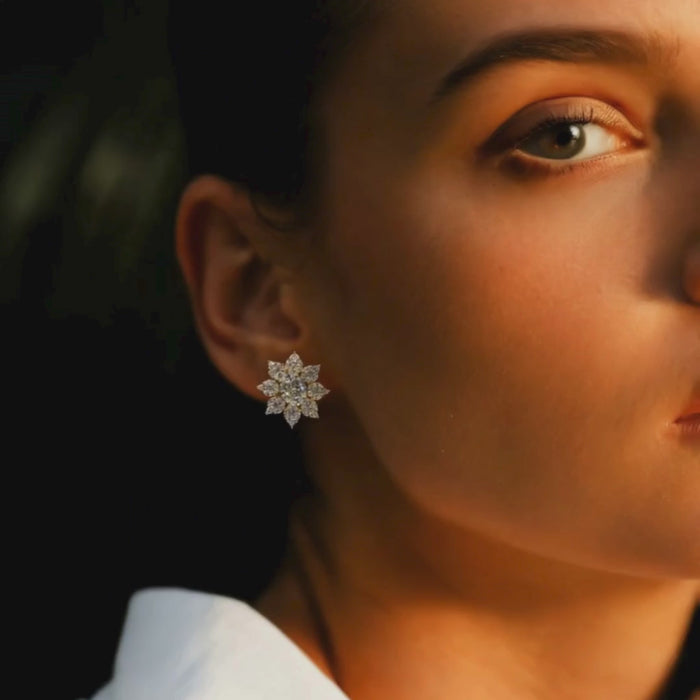 Floral Cluster Diamond Stud Earrings in 14K Yellow Gold