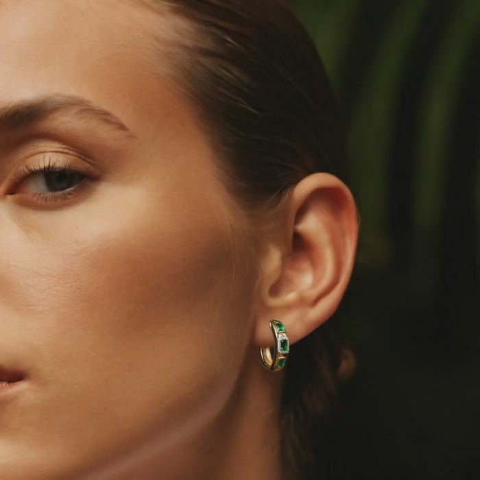 Blue Topaz Radiance Diamond Hoop Earrings in 14K Yellow Gold