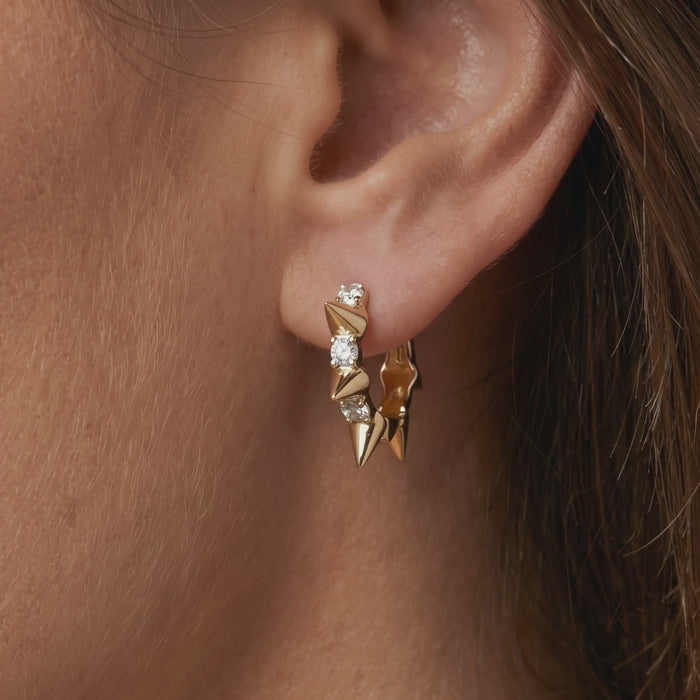 Spike Edge 14K Princess Cut Gold Hoop Earrings