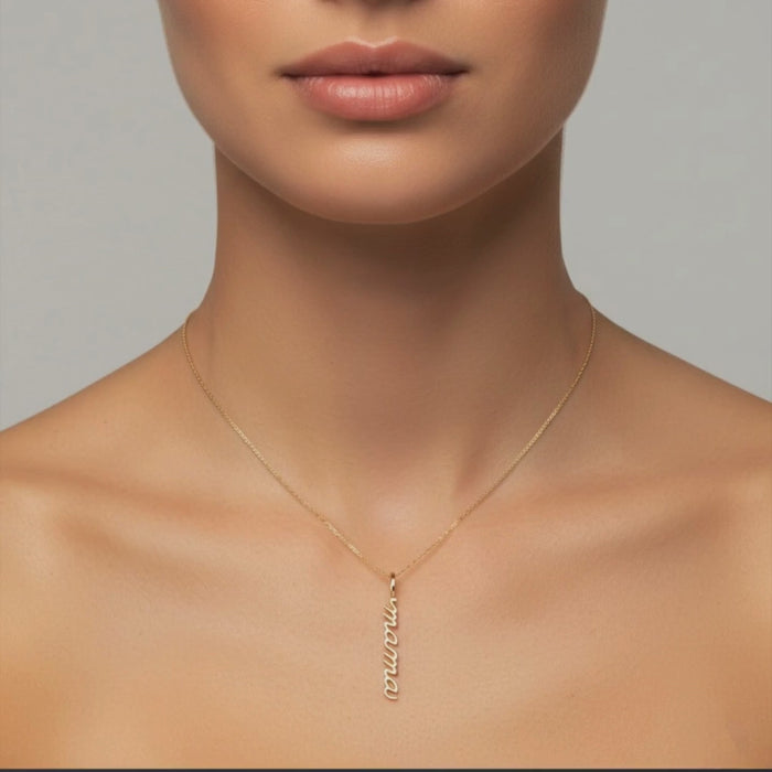Diamond 30Mm Letter Mama Necklace in 14K Yellow Gold
