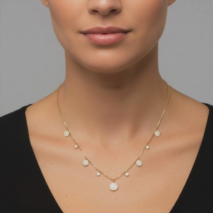 Pave Diamond Disc Drop Necklace in 14K Yellow Gold