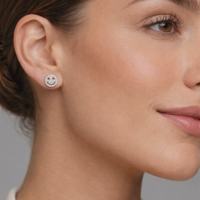 Smiley Studs Diamond Earrings in 14K Yellow Gold