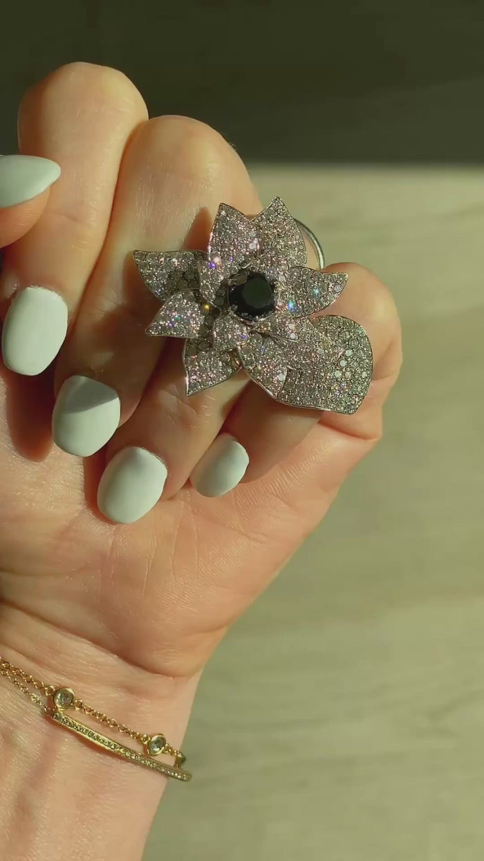 Double Finger Flower Diamond Ring in 18K White Gold