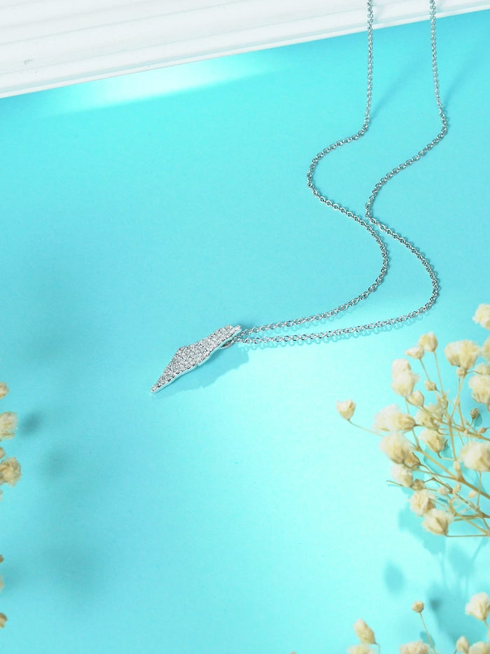 Diamond Israel Map Style Necklace in 14K White Gold