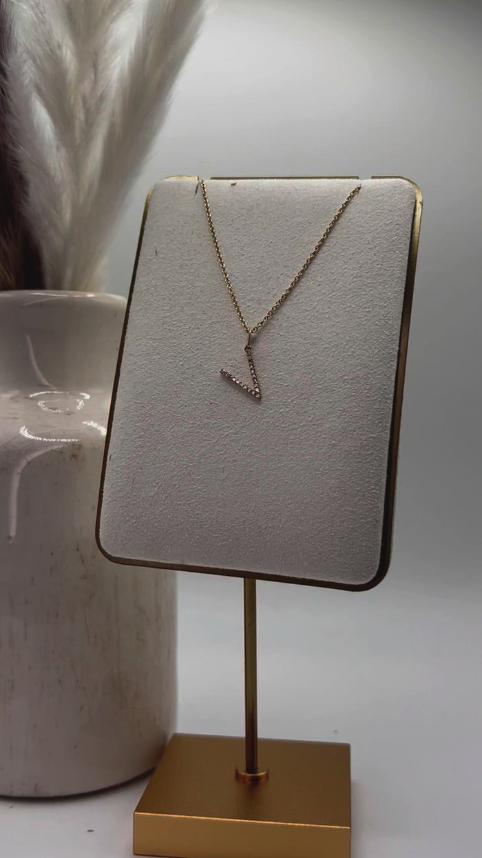 Diamond Letter V Pendant Necklace in 14K Yellow Gold