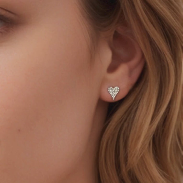 Heart Shape Diamond Stud Earrings in 14K Yellow Gold