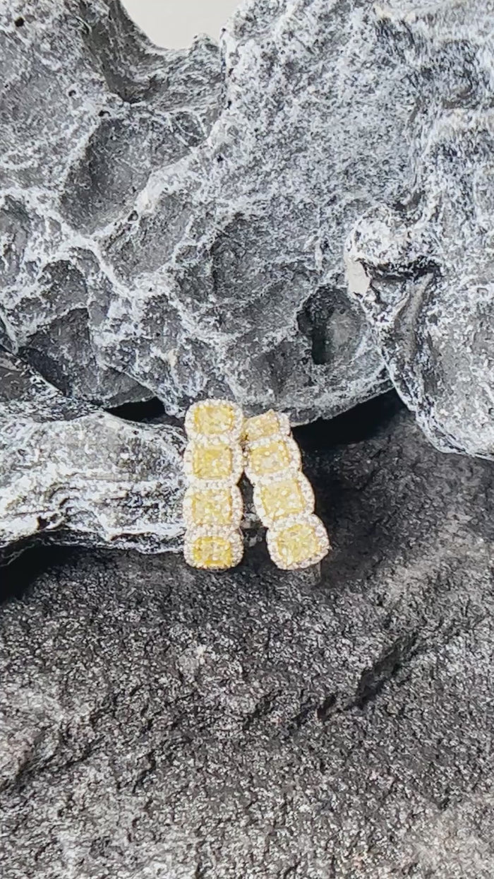 Cushion Cut 18K Yellow Diamond Huggie Hoop Earrings