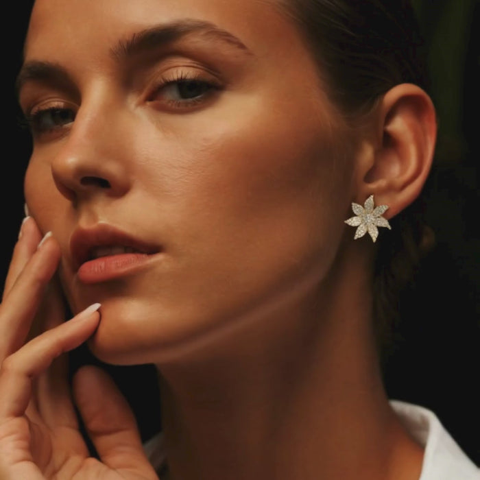 Blossom Radiance Diamond Flower Earrings in 14K Yellow Gold