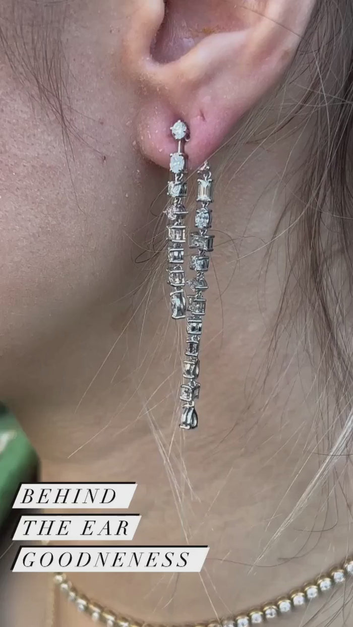 Multi Cut Diamond Drop Chandelier Earrings in 18K White Gold