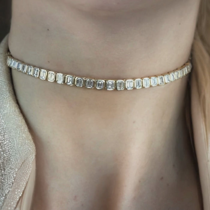 Emerald Cut Diamond Tennis Link Choker in 14K Yellow Gold