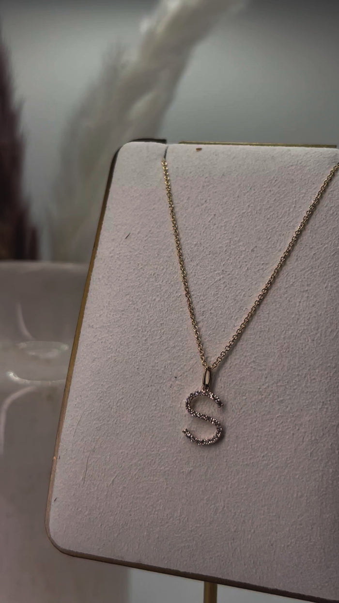 Diamond Letter S Pendant Necklace in 14K Yellow Gold