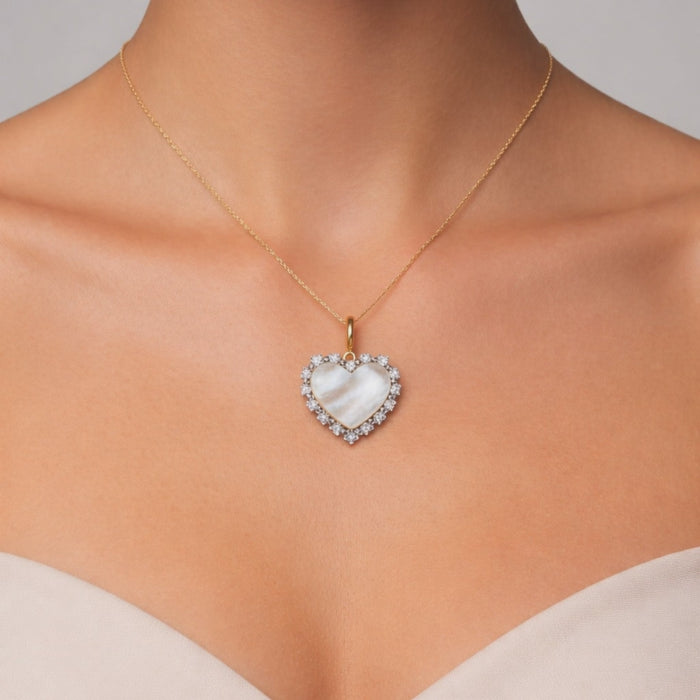 Heart Shape Pearl Pendant Necklace in 14K Yellow Gold