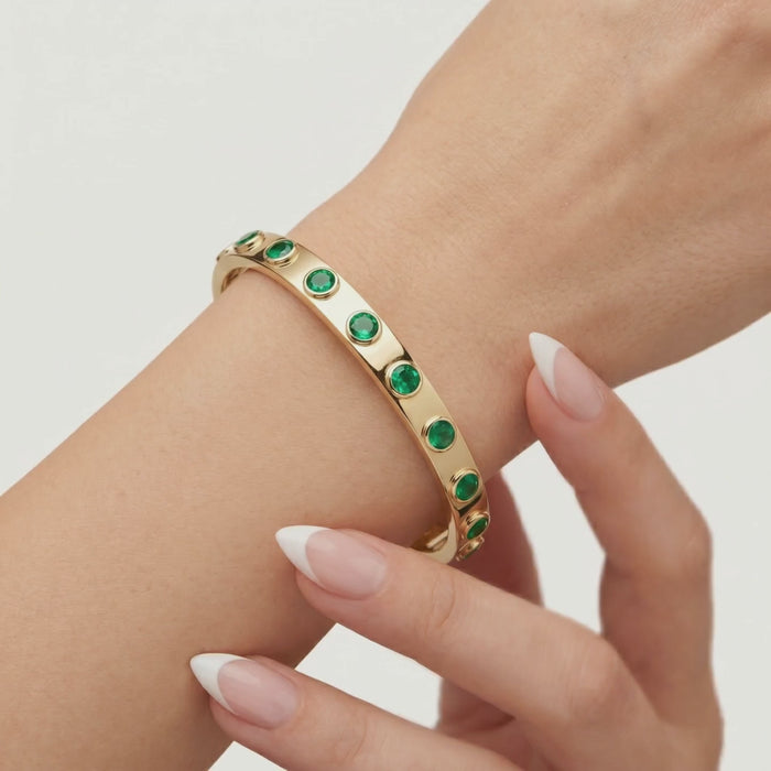 Emerald Bezel-Set 14K Yellow Gold Bangle Bracelet
