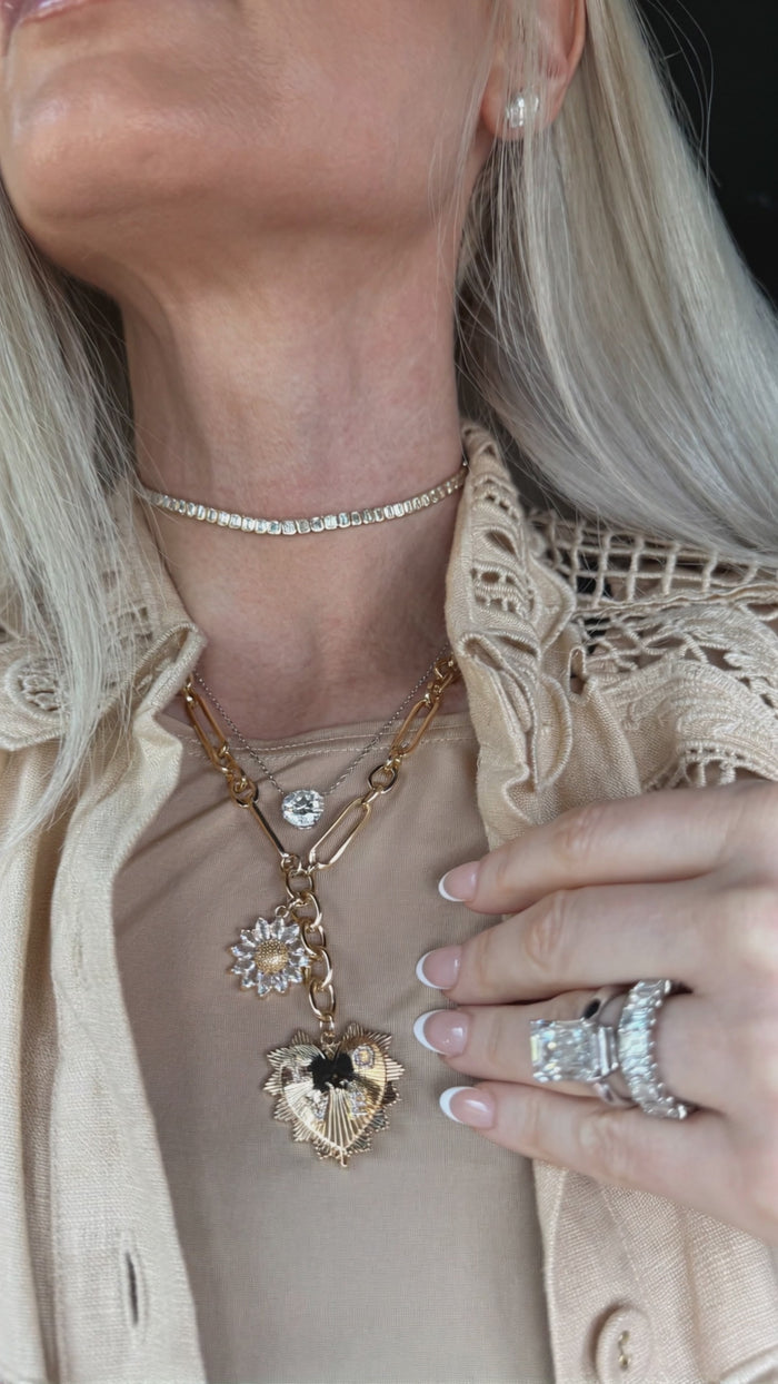 Emerald Cut Diamond Tennis Link Choker in 14K Yellow Gold