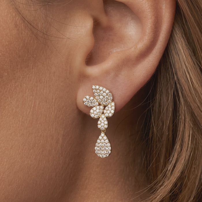 Petal Cluster 14K (or 18k upon request) Yellow Gold Diamond Drop Earrings