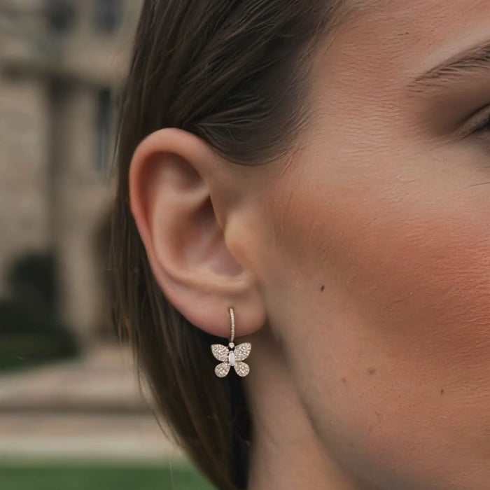Marquise Center Pave Butterfly Drop Earrings in 14K Yellow Gold