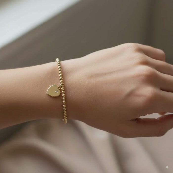 Beaded Heart 14K Charm Diamond Accent Bracelet