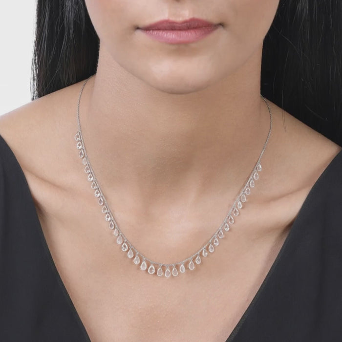 Oval Shape Diamond Cut Necklace in 18K White Gold