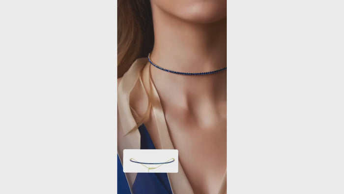 Minimalist Round Blue Sapphire Tennis Necklace in 14K Yellow Gold