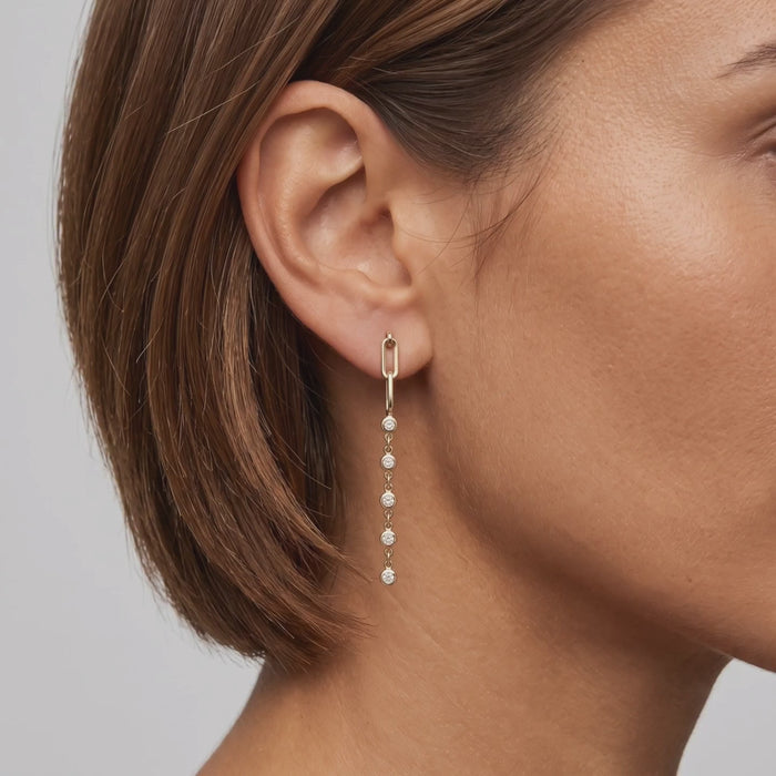Bezel Diamond Link Drop Earrings in 14K Yellow Gold