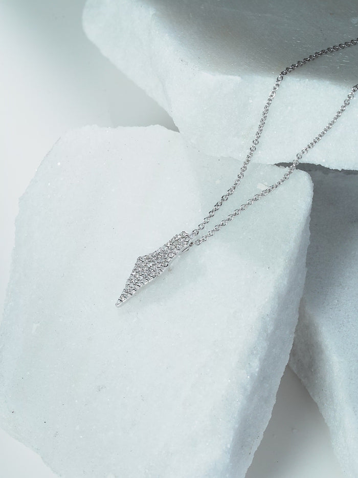 Diamond Israel Map Style Necklace in 14K White Gold